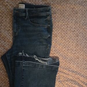 Mid-rise Signature Fit Distressed Ankle Flare Jeans in Deep Blue